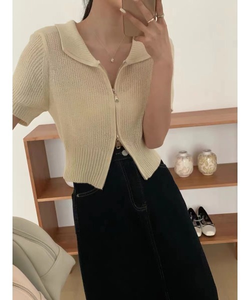 SpRay(スプレイ)の「ダブルZIPニット(ニット/セーター・レディース・ブラック/ホワイト/アイボリー・FREE)」の8枚目の写真