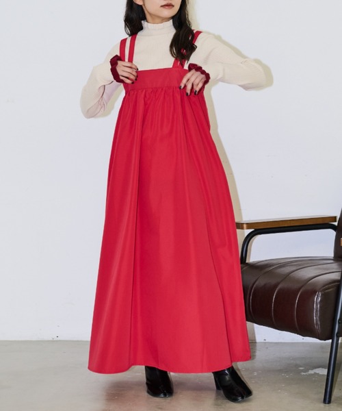 MERLOT（メルロー）の「ダブルストラップジャンスカ（ジャンパースカート・レディース・レッド/ドット/ブラック・FREE）」の2枚目の写真