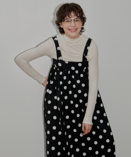 MERLOT（メルロー）の「ダブルストラップジャンスカ（ジャンパースカート・レディース・レッド/ドット/ブラック・FREE）」の3枚目の写真