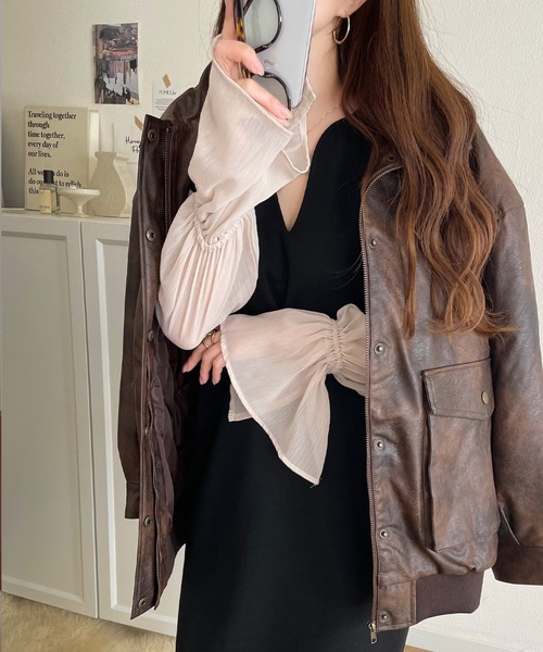 セール】【mily bilet】今っぽお洒落が叶う。シアー袖ドッキング