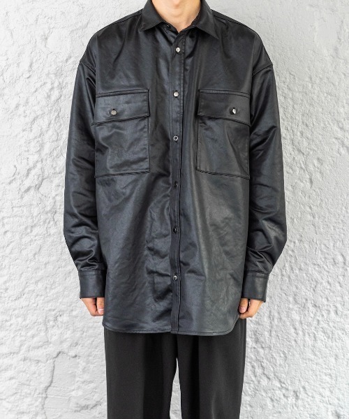 Enharmonic TAVERN（エンハーモニックタヴァーン）の「Leatherlike satin shirt（シャツ/ブラウス・メンズ・ホワイト/ブラック・44/46/48）」の12枚目の写真