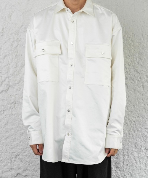 Enharmonic TAVERN（エンハーモニックタヴァーン）の「Leatherlike satin shirt（シャツ/ブラウス・メンズ・ホワイト/ブラック・44/46/48）」の18枚目の写真