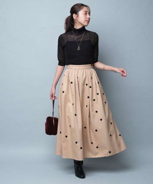 JUSGLITTY レディ５分袖リブニット モカ JUSGLITTY（ジャスグリッティー）の「レディ5分袖リブニット