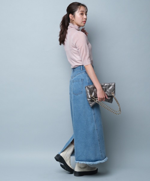 JUSGLITTY（ジャスグリッティー）の「シアーリブ5分袖タートル