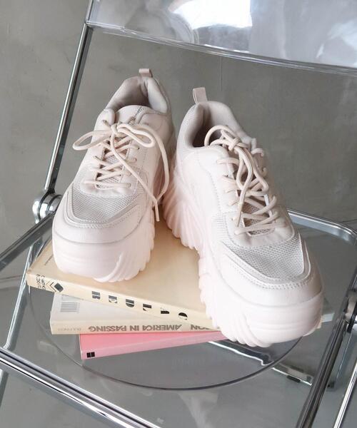 WEGO（ウィゴー）の「WEGO/コンビメッシュボリュームスニーカー（スニーカー・レディース・オフホワイト/ブラック・MEDIUM/LARGE）」の6枚目の写真