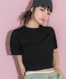 半袖クルーネックニットトップス