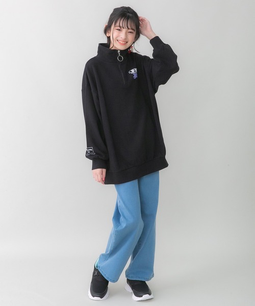 JENNI belle（ジェニィベル）の「【WEB限定】【コットン100％】ロング丈ハーフZIPトレーナー（スウェット・キッズ・ブルー/ブラック/ピンク・130cm/140cm/150cm/160cm）」の4枚目の写真