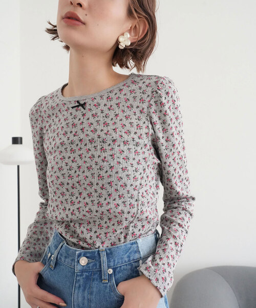 SLOBE citron.（スローブシトロン）の「SLOBE citron. petit eyelet プルオーバー（Tシャツ/カットソー・レディース・ピンク/グレー・FREE）」の3枚目の写真