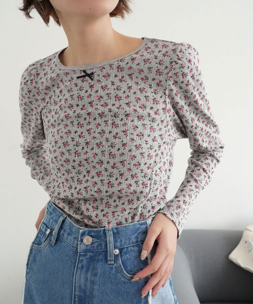 SLOBE citron.（スローブシトロン）の「SLOBE citron. petit eyelet プルオーバー（Tシャツ/カットソー・レディース・ピンク/グレー・FREE）」の4枚目の写真