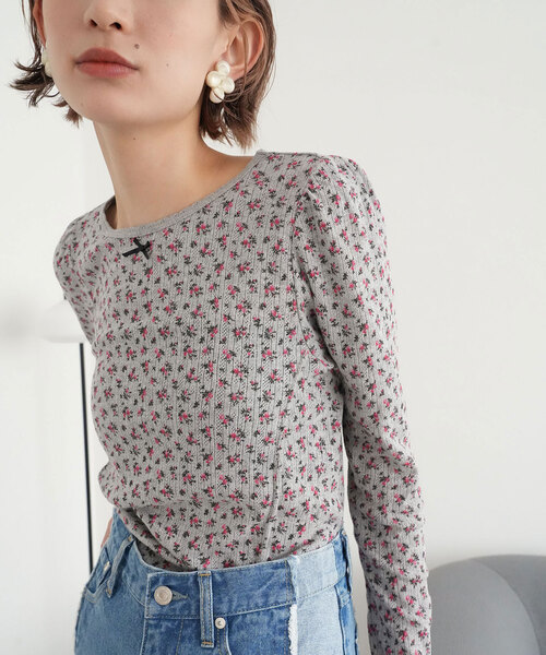 SLOBE citron.（スローブシトロン）の「SLOBE citron. petit eyelet プルオーバー（Tシャツ/カットソー・レディース・ピンク/グレー・FREE）」の5枚目の写真
