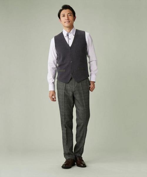 TOKYO SHIRTS(トウキョウシャツ)の「ジャカード ベーシック ニットジレ(ベスト・メンズ・ネイビー/チャコール・M/L/LL/XL)」の2枚目の写真