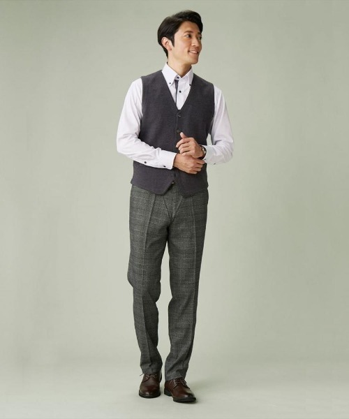 TOKYO SHIRTS(トウキョウシャツ)の「ジャカード ベーシック ニットジレ(ベスト・メンズ・ネイビー/チャコール・M/L/LL/XL)」の3枚目の写真