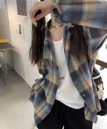 微起毛ドロップショルダーチェックシャツ