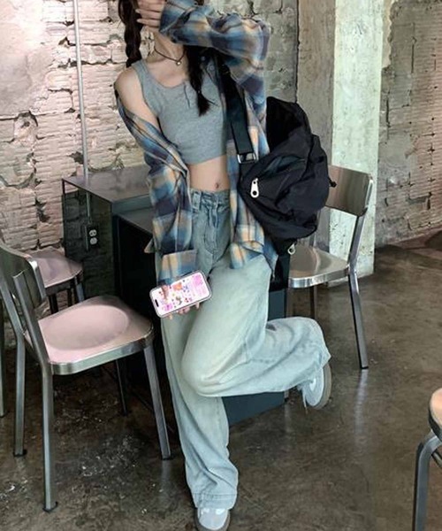 NANEA（ナネア）の「微起毛ドロップショルダーチェックシャツ（シャツ/ブラウス・レディース・ブルー・SMALL/MEDIUM/LARGE/X-LARGE）」の8枚目の写真