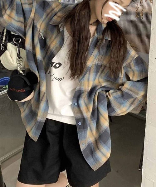 NANEA（ナネア）の「微起毛ドロップショルダーチェックシャツ（シャツ/ブラウス・レディース・ブルー・SMALL/MEDIUM/LARGE/X-LARGE）」の19枚目の写真
