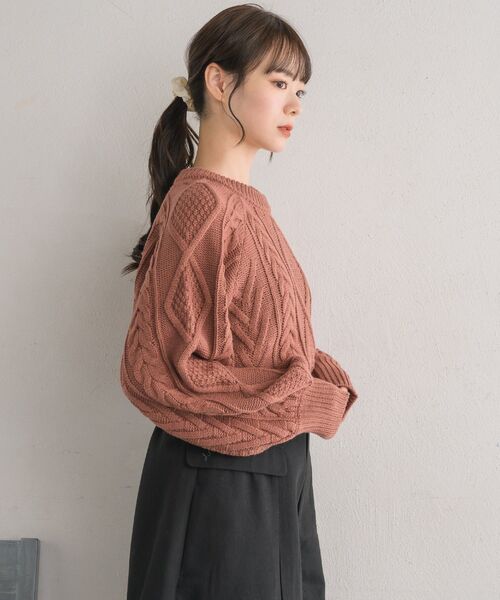 RETRO GIRL(レトロガール)の「袖ボリュームケーブルニット(ニット/セーター・レディース・ナチュラル/オレンジ/ダークグレー・FREE)」の18枚目の写真