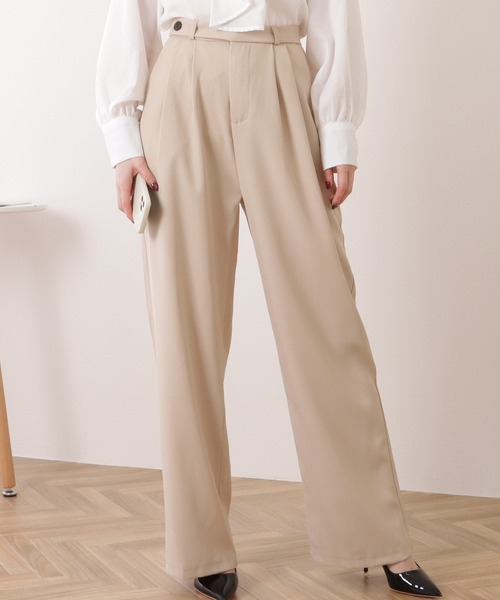 バックポケット付きウエストタックストレートパンツ（スラックス