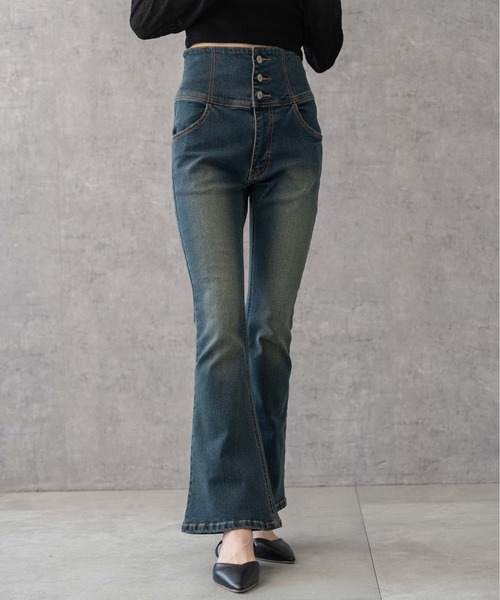 WEGO（ウィゴー）の「WEGO/ハイウエストストレッチフレアデニムパンツ（デニムパンツ・レディース・ダークインディゴブルー/ブラック系その他/ブラック/コバルトブルー/ブルー系1/スミクロ・SMALL/MEDIUM/X-SMALL）」の18枚目の写真
