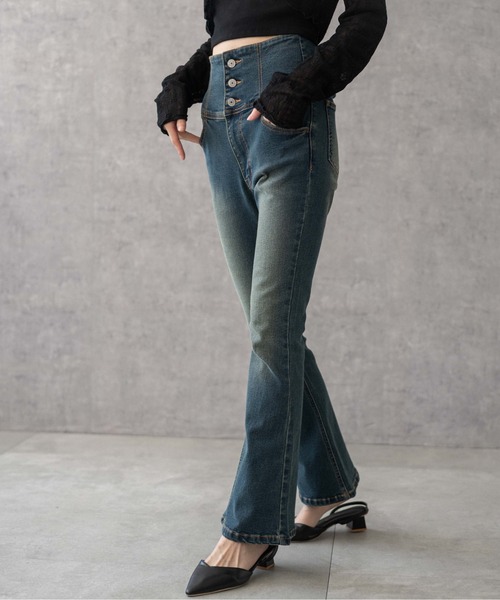 WEGO（ウィゴー）の「WEGO/ハイウエストストレッチフレアデニムパンツ（デニムパンツ・レディース・ダークインディゴブルー/ブラック系その他/ブラック/コバルトブルー/ブルー系1/スミクロ・SMALL/MEDIUM/X-SMALL）」の15枚目の写真