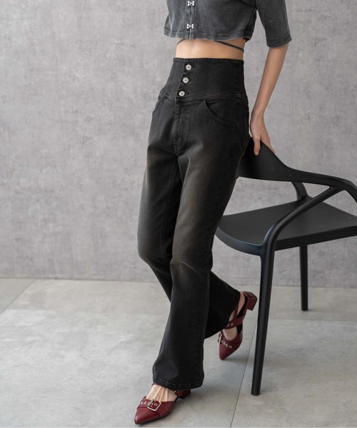 WEGO（ウィゴー）の「WEGO/ハイウエストストレッチフレアデニムパンツ（デニムパンツ・レディース・ダークインディゴブルー/ブラック系その他/ブラック/コバルトブルー/ブルー系1/スミクロ・SMALL/MEDIUM/X-SMALL）」の22枚目の写真