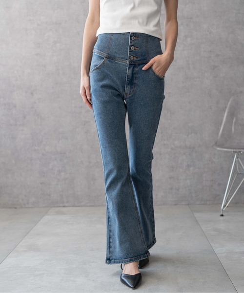 WEGO（ウィゴー）の「WEGO/ハイウエストストレッチフレアデニムパンツ（デニムパンツ・レディース・ダークインディゴブルー/ブラック系その他/ブラック/コバルトブルー/ブルー系1/スミクロ・SMALL/MEDIUM/X-SMALL）」の12枚目の写真