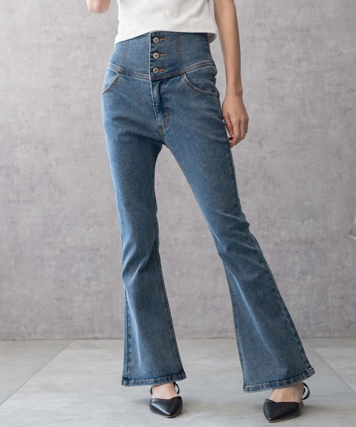 WEGO/【25年春夏新色追加☆】ハイウエストストレッチフレア
