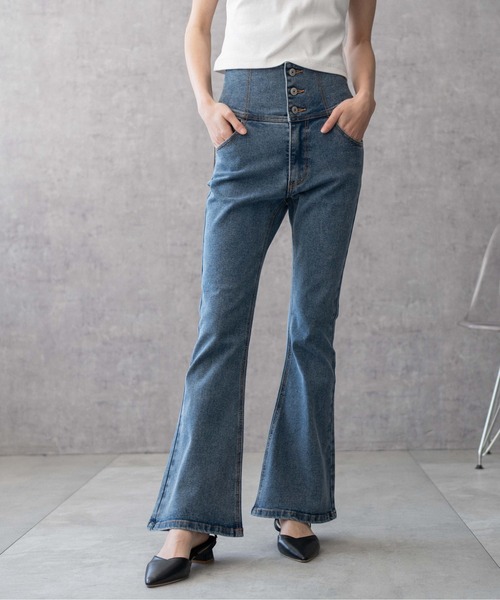 WEGO（ウィゴー）の「WEGO/ハイウエストストレッチフレアデニムパンツ（デニムパンツ・レディース・ダークインディゴブルー/ブラック系その他/ブラック/コバルトブルー/ブルー系1/スミクロ・SMALL/MEDIUM/X-SMALL）」の17枚目の写真