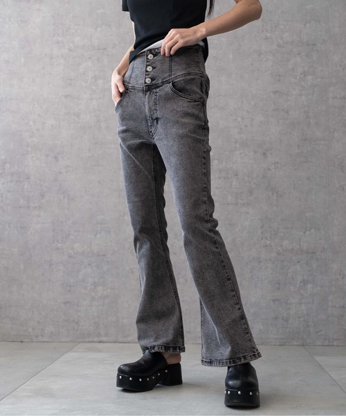 WEGO/【25年春夏新色追加☆】ハイウエストストレッチフレア