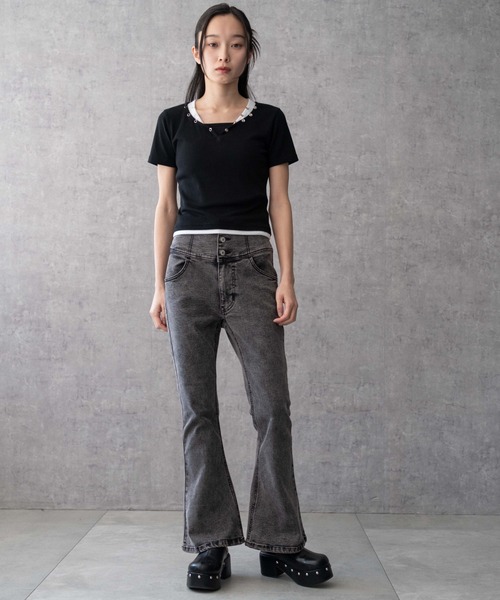 WEGO（ウィゴー）の「WEGO/ハイウエストストレッチフレアデニムパンツ（デニムパンツ・レディース・ダークインディゴブルー/ブラック系その他/ブラック/コバルトブルー/ブルー系1/スミクロ・SMALL/MEDIUM/X-SMALL）」の13枚目の写真