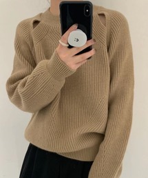 穴あきリブ編みニットプルオーバー