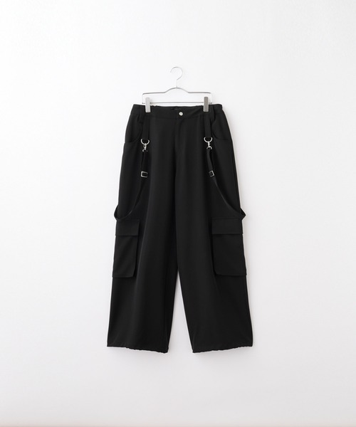 AKTE サスペンダー付きワイドパンツ グレー ドレープモード ギミックワイドサスペンダーカーゴパンツ