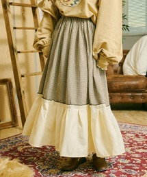 【クティールとレトロ】切り替えチェックフレアスカート