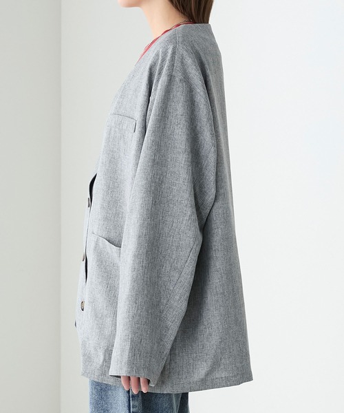 BONLECILL(ボンルシール)の「【セットアップ対応】リネンライクボーイフレンドノーカラージャケット(ノーカラージャケット・レディース・モカ/ベージュ/チャコールグレー/グレー・FREE)」の14枚目の写真