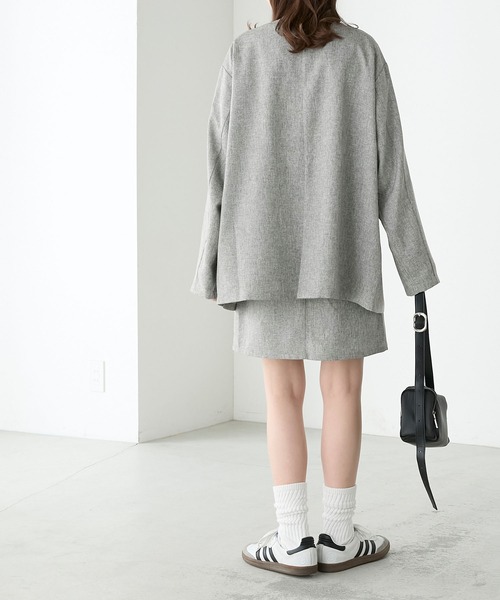 BONLECILL(ボンルシール)の「【セットアップ対応】リネンライクボーイフレンドノーカラージャケット(ノーカラージャケット・レディース・モカ/ベージュ/チャコールグレー/グレー・FREE)」の10枚目の写真