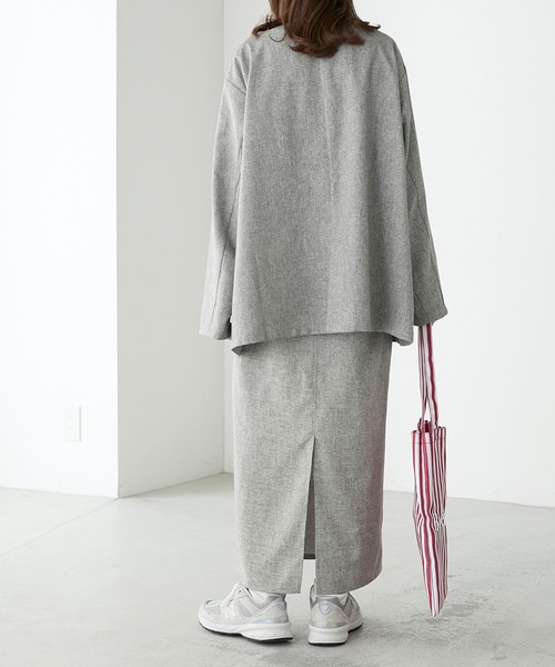 BONLECILL(ボンルシール)の「【セットアップ対応】リネンライクボーイフレンドノーカラージャケット(ノーカラージャケット・レディース・モカ/ベージュ/チャコールグレー/グレー・FREE)」の12枚目の写真
