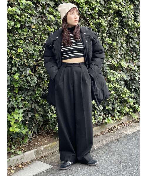 MURUA(ムルーア)の「ウールライクタックワイドパンツ(スラックス・レディース・ブラック/ダークグレー・2/1)」の6枚目の写真