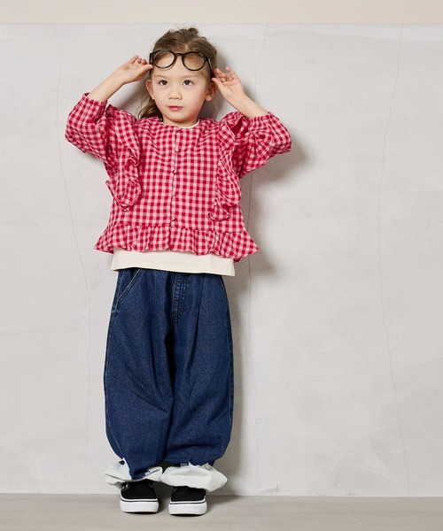 A BOND（アボンド）の「ギンガム2wayラッフルブラウス（90～150cm）（シャツ/ブラウス・キッズ・イエロー/ブラック/ピンク・110/100/90/120/150/140/130）」の14枚目の写真