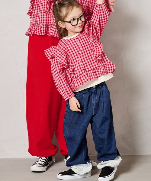 A BOND（アボンド）の「ギンガム2wayラッフルブラウス（90～150cm）（シャツ/ブラウス・キッズ・イエロー/ブラック/ピンク・110/100/90/120/150/140/130）」の6枚目の写真