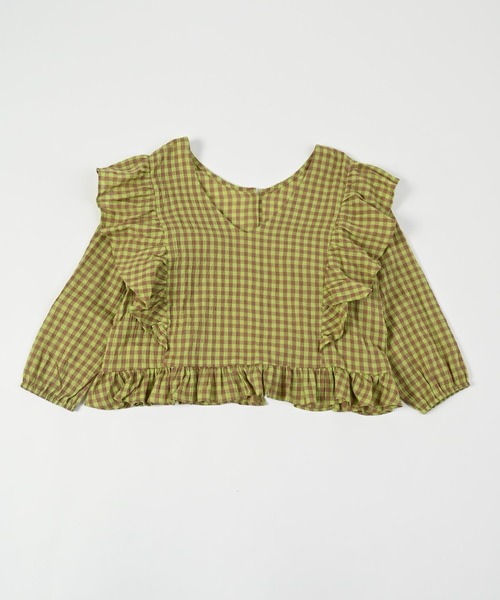 A BOND（アボンド）の「ギンガム2wayラッフルブラウス（90～150cm）（シャツ/ブラウス・キッズ・イエロー/ブラック/ピンク・110/100/90/120/150/140/130）」の8枚目の写真