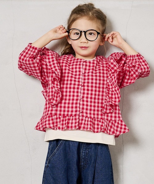 A BOND（アボンド）の「ギンガム2wayラッフルブラウス（90～150cm）（シャツ/ブラウス・キッズ・イエロー/ブラック/ピンク・110/100/90/120/150/140/130）」の4枚目の写真