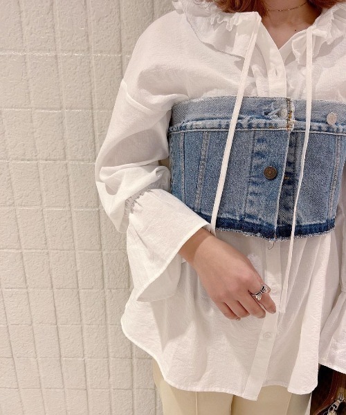 flower（フラワー）の「フラワーカラーブラウス（シャツ/ブラウス・レディース・ブルー/ホワイト・FREE）」の4枚目の写真