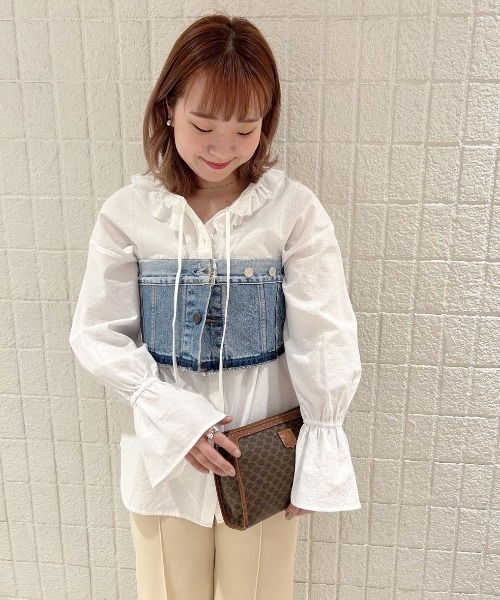 flower（フラワー）の「フラワーカラーブラウス（シャツ/ブラウス・レディース・ブルー/ホワイト・FREE）」の3枚目の写真