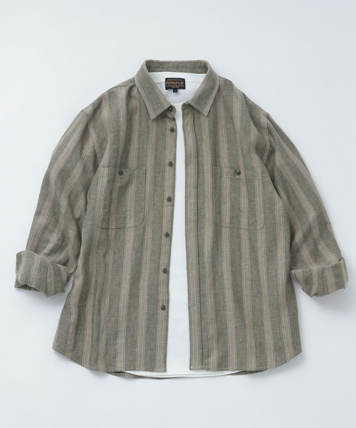 BAYFLOW（ベイフロー）の「ストライプリネン長袖シャツ（シャツ/ブラウス・メンズ・ベージュ/カーキ・SMALL/MEDIUM/LARGE）」の2枚目の写真