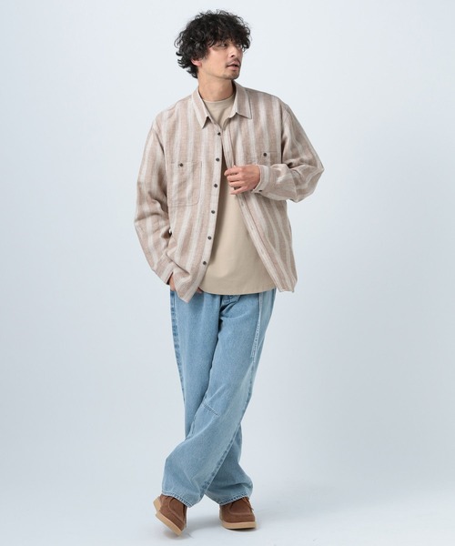 BAYFLOW（ベイフロー）の「ストライプリネン長袖シャツ（シャツ/ブラウス・メンズ・ベージュ/カーキ・SMALL/MEDIUM/LARGE）」の4枚目の写真