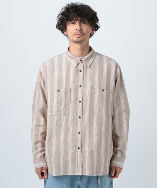 BAYFLOW（ベイフロー）の「ストライプリネン長袖シャツ（シャツ/ブラウス・メンズ・ベージュ/カーキ・SMALL/MEDIUM/LARGE）」の6枚目の写真