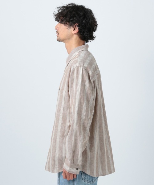 BAYFLOW（ベイフロー）の「ストライプリネン長袖シャツ（シャツ/ブラウス・メンズ・ベージュ/カーキ・SMALL/MEDIUM/LARGE）」の7枚目の写真