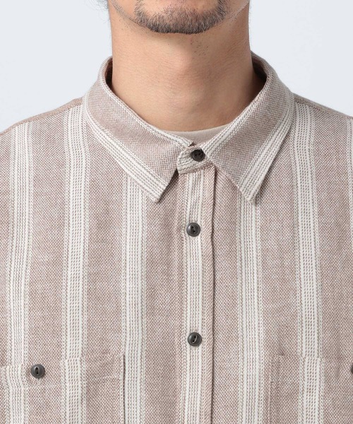 BAYFLOW（ベイフロー）の「ストライプリネン長袖シャツ（シャツ/ブラウス・メンズ・ベージュ/カーキ・SMALL/MEDIUM/LARGE）」の9枚目の写真