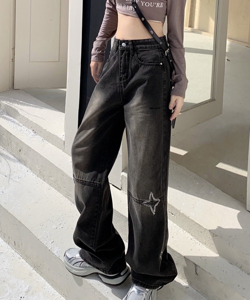 DIAVEL(ディアベル)の「星柄刺しゅうデニムパンツ(デニムパンツ・レディース・ブラック・S/M/L)」の8枚目の写真