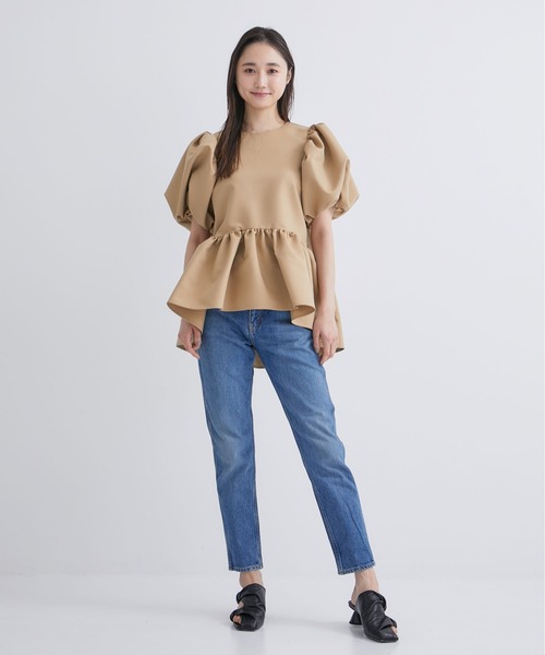 【美品】ツルバイマリコオイカワ24ss ドットパフスリーブペプラムブラウス 美品】ツルバイマリコオイカワ ドットパフスリーブペプラム