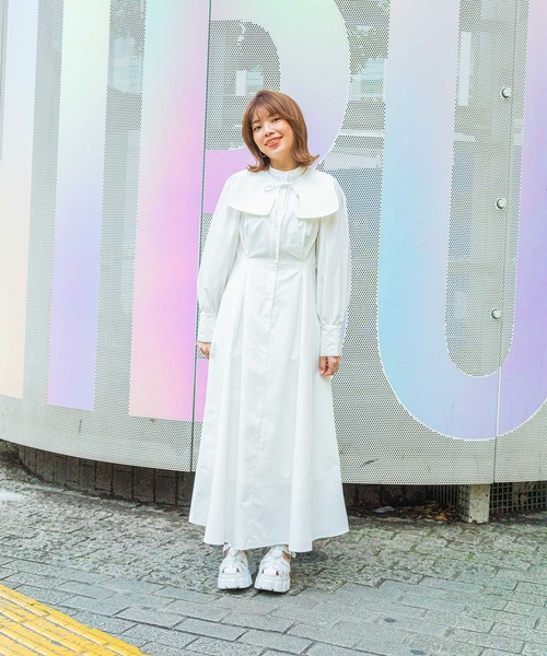 mimi toujours(ミミトゥジュール)の「2way 襟付き ロング ワンピース mimi toujours×itsPeachi(ワンピース・レディース・ベージュ/ミント/ホワイト・M)」の4枚目の写真